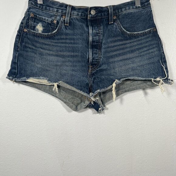 Levi 501 Denim Shorts Womens 31 Blue Micro Short Cut Off Big E Button Fly - Picture 1 of 8